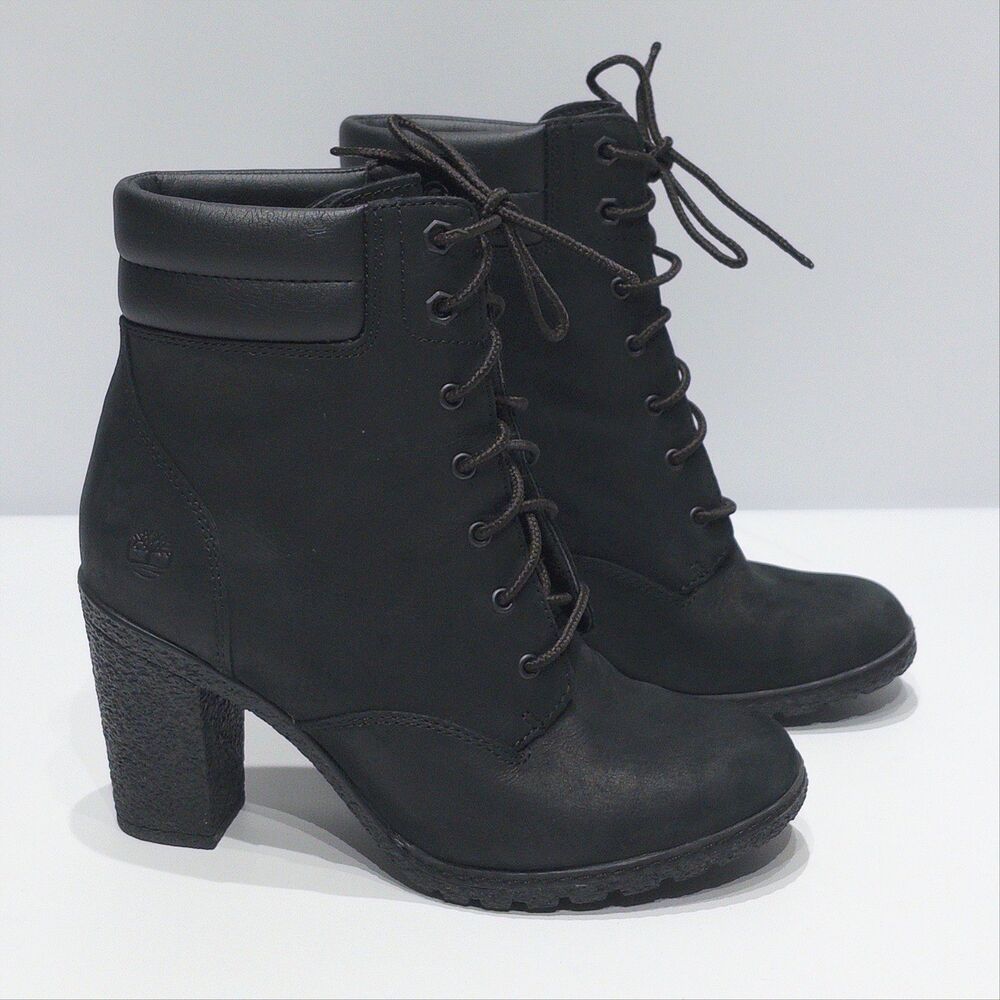 Timberland Tillston Black Nubuck Leather High Heel Boots Women 7.5 - Light Wear